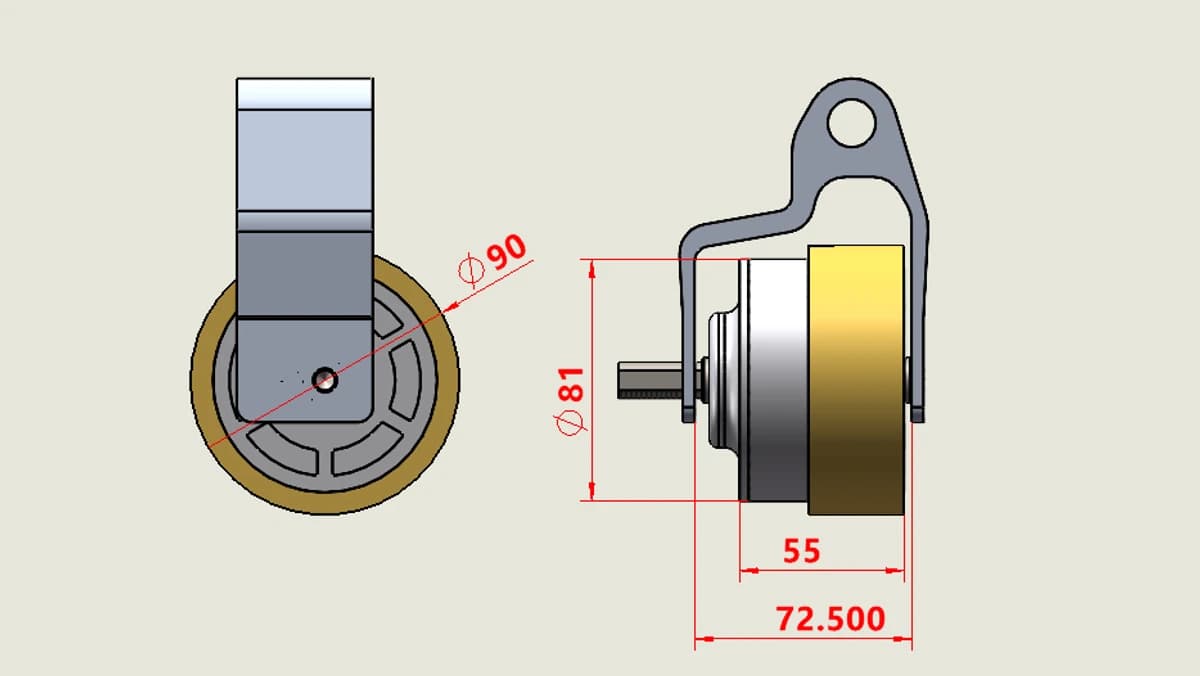 Front and side dimensional views of the MANZUN onboard generator wheel